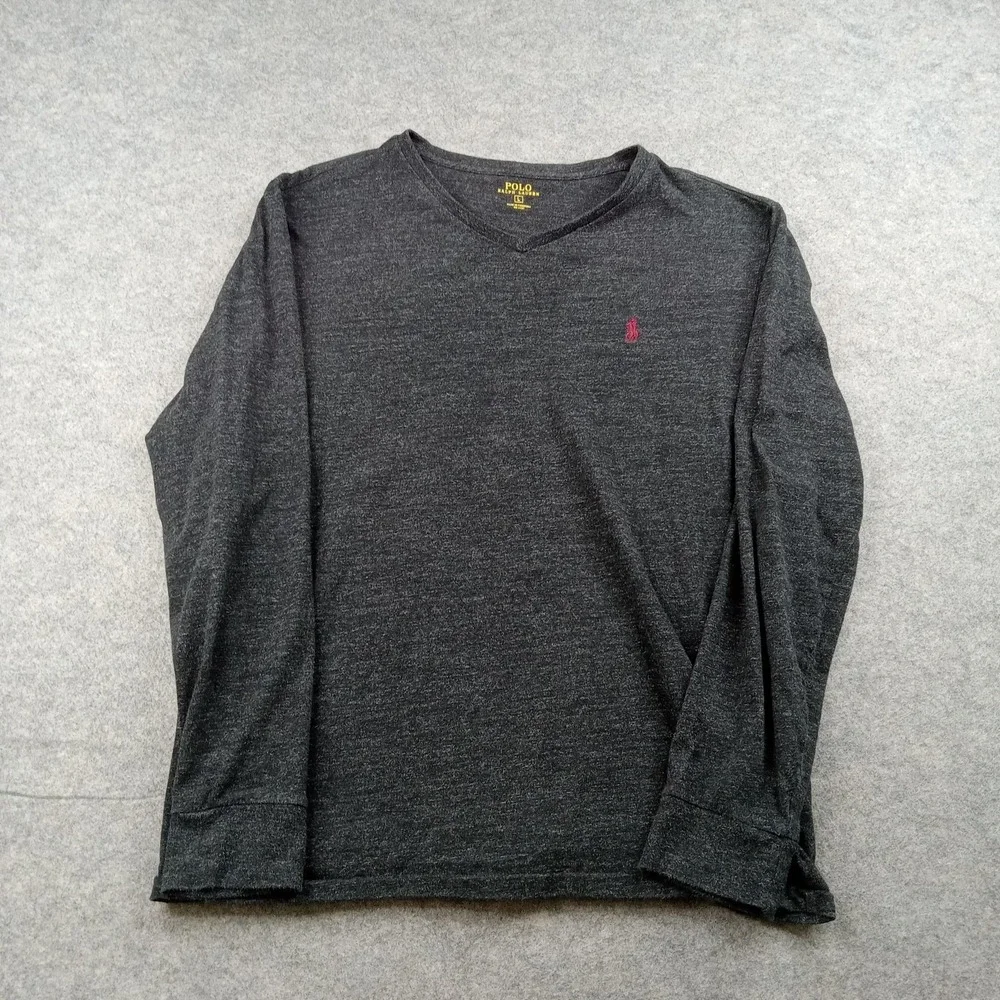 Polo Ralph Lauren Shirt Mens Large Gray Long Sleeve V Neck‎ Cotton Tagless Tee